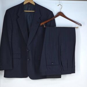 Hart Schaffner Marx Youngs Vintage Ariel Worsted Wool Suit Jacket Pant Black 44L